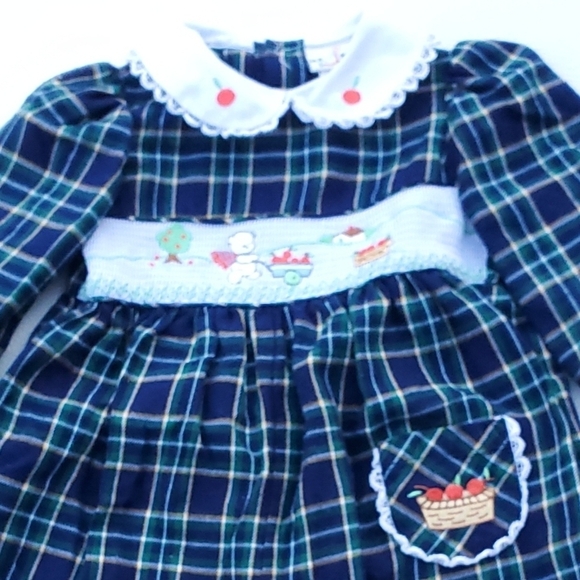 Vintage BT Kids Jumpsuit Smocked Green|Blue Plaid Baby 18 Months - Picture 3 of 5